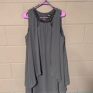 SLNY Charcoal Dress with Beaded Neckline